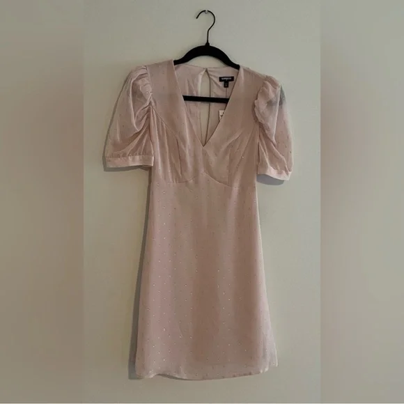 Express - Metallic Clip Dot Puff Sleeve Dress - Size XXS - Picture 2 of 12